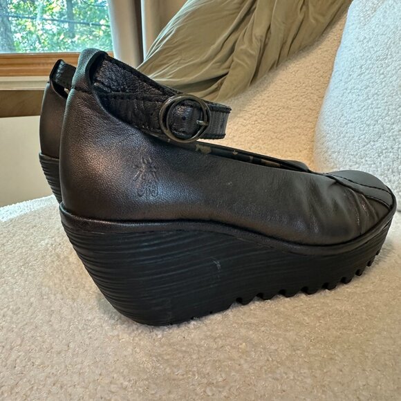 FLY LONDON Yase Ankle Strap Wedge | 38 US 7.5-8 | Graphite Pewter silver gray - Picture 3 of 9